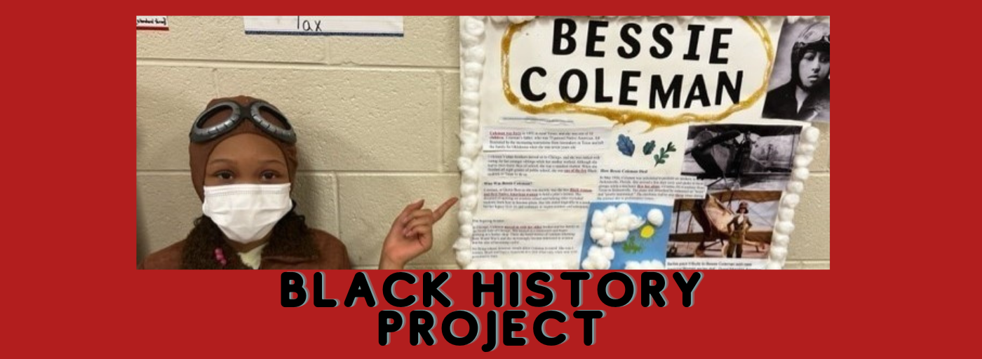 A 4th grade student representing Bessie Coleman during Black History Month